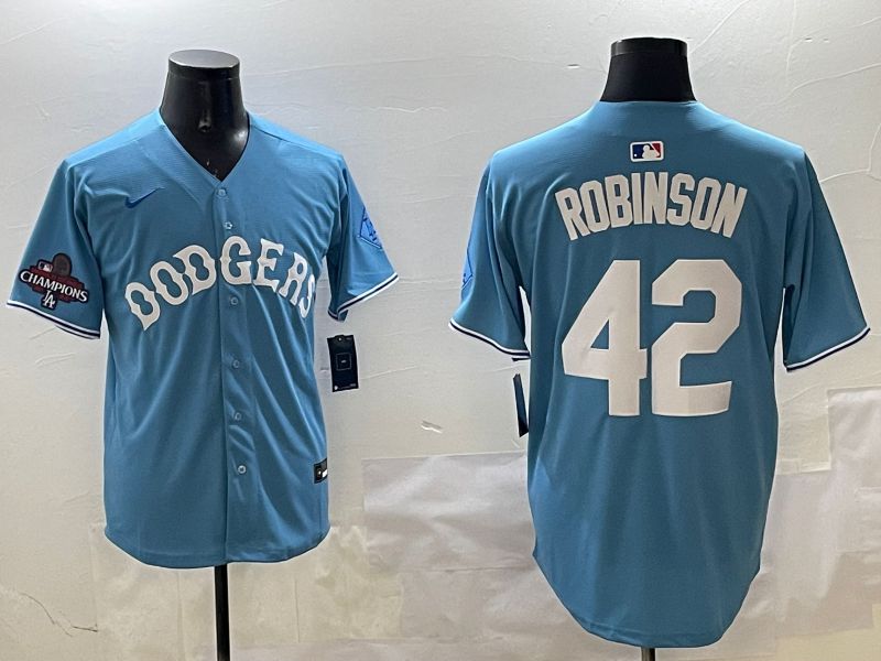 Men Los Angeles Dodgers 42 Robinson Light Blue Joint Name 2025 Nike MLB Jersey style 14